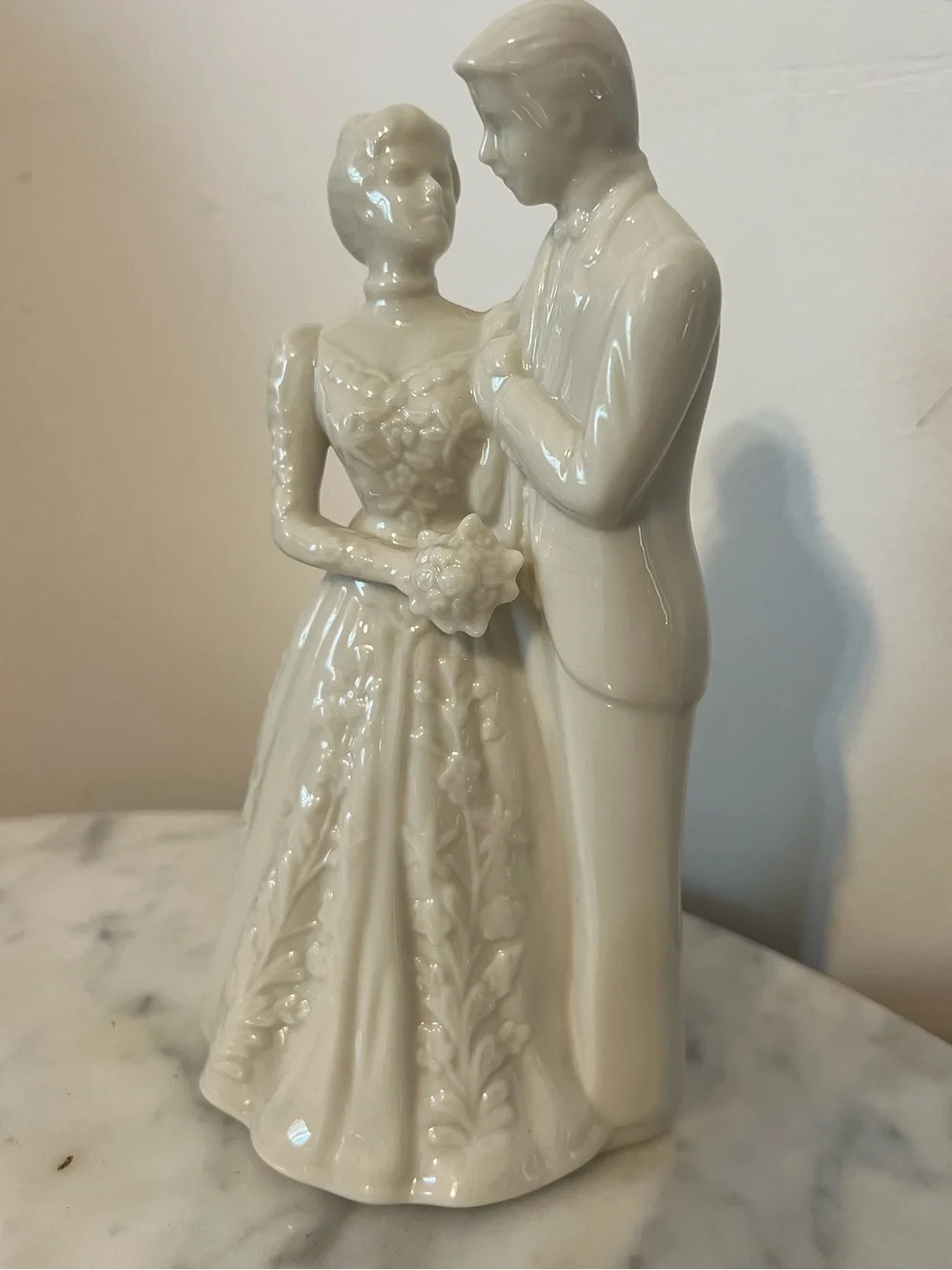 Lenox Glossy White Porcelain Bride and Groom Figurine with Teal Box Vintage - Picture 3 of 5